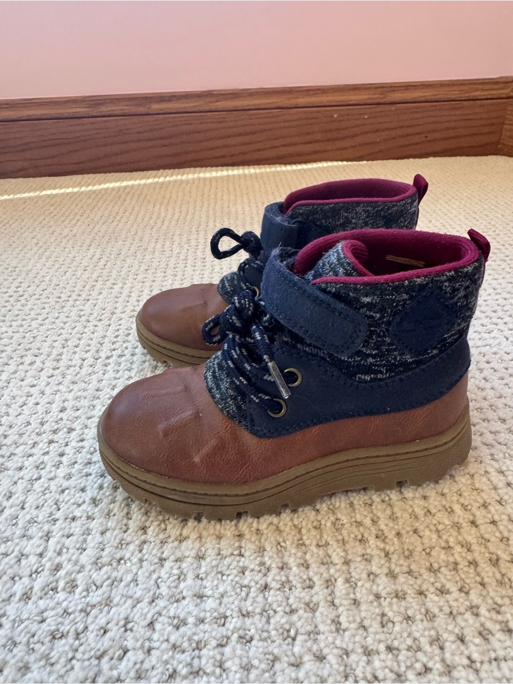 CARTERS -Kids Brown and Navy Lace-Up Ankle Boots (Size 10) - Picture 2 of 4